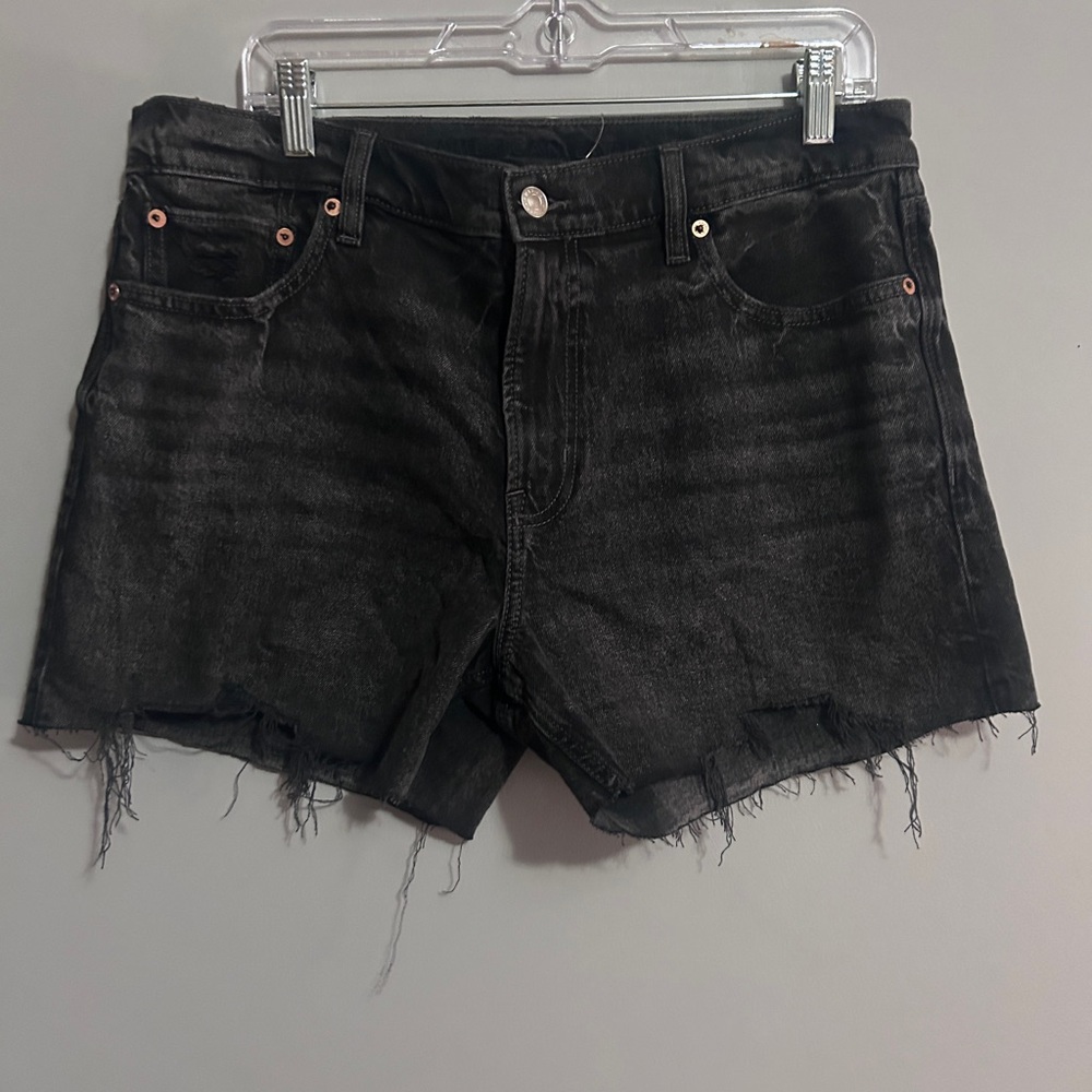 American Eagle Outfitters Black Frayed Hem Denim Shorts